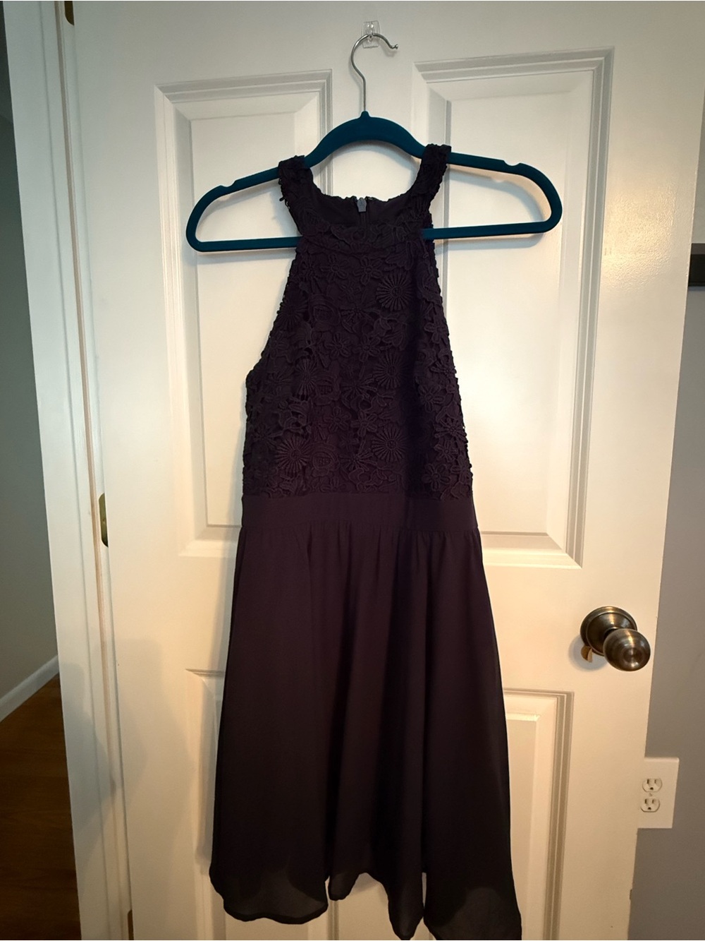 Elegant Dark Navy Lace Halter Midi Dress